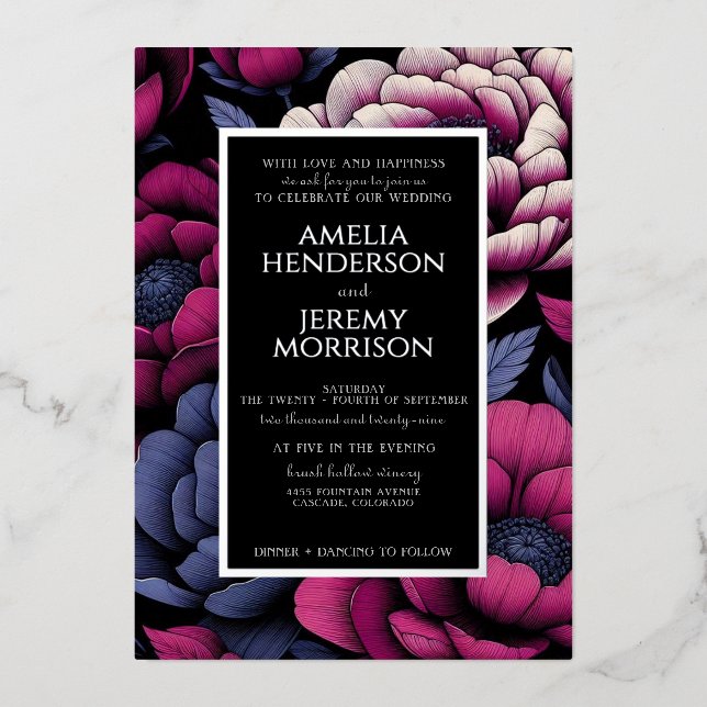 Pink Bold Floral Foil Invitation (Front)