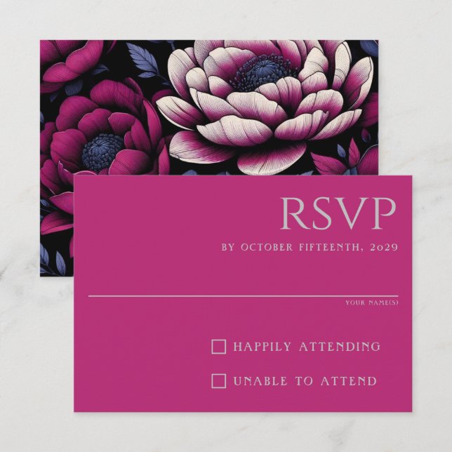Pink Bold Floral RSVP Card (Front/Back)