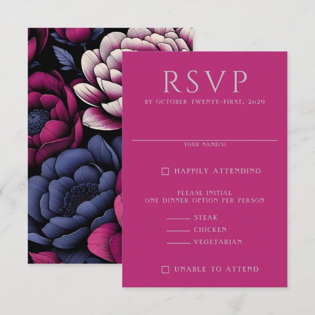 Pink Bold Floral RSVP Card (Front/Back)