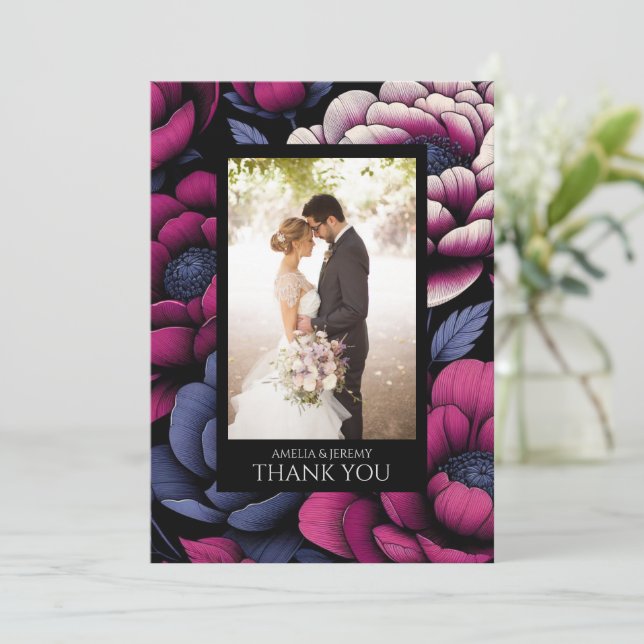 Pink Bold Floral Thank You Card (Standing Front)