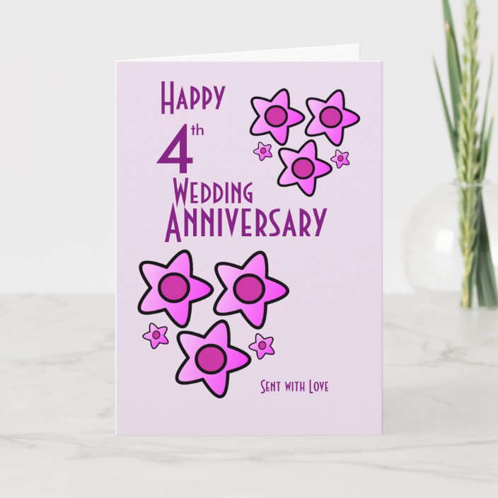 Pink Bold Flower Design 4th Wedding Anniversary Card Zazzle Com