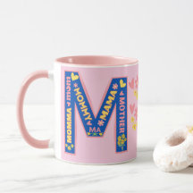 Pink Bold Letter M With ways to say Mom