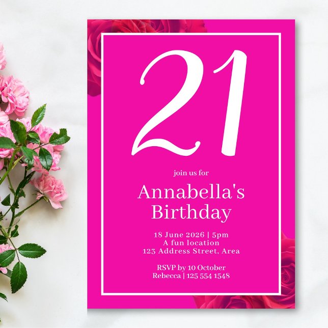 Pink Bold Modern 21st Birthday Invitation (Creator Uploaded)
