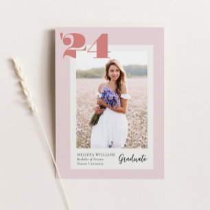 Pink Bold Modern Class of 2024 4 Photos Graduation Invitation