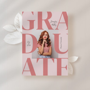 Pink Bold Modern Classic Photo Graduation Invitation