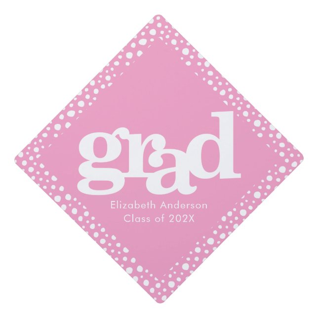 Pink bold modern simple graphic typography girly graduation cap topper (Front)