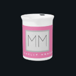 Pink Bold Monogram Modern Minimalist Name Initials Beverage Pitcher<br><div class="desc">Trendy Modern Customize Professional Simple Design. You Can Easily Edit Details on the Product.</div>