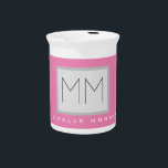 Pink Bold Monogram Modern Minimalist Name Initials Beverage Pitcher<br><div class="desc">Trendy Modern Customize Professional Simple Design. You Can Easily Edit Details on the Product.</div>