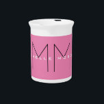 Pink Bold Monogram Modern Minimalist Name Initials Beverage Pitcher<br><div class="desc">Trendy Modern Customize Professional Simple Design. You Can Easily Edit Details on the Product.</div>