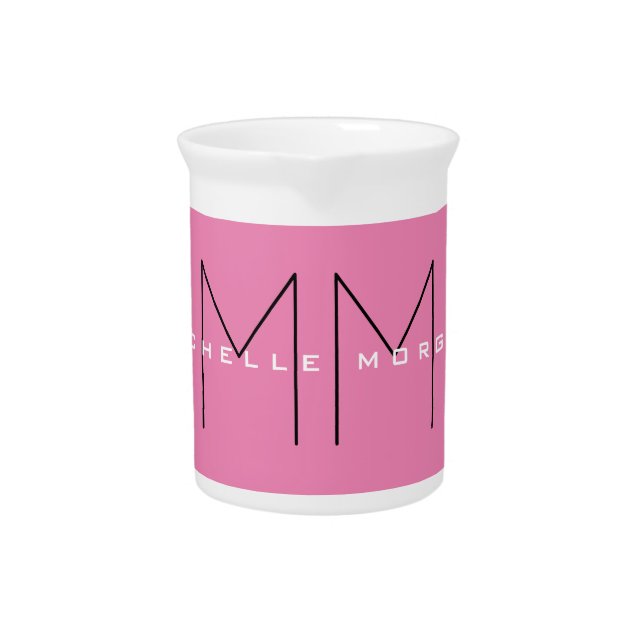 Pink Bold Monogram Modern Minimalist Name Initials Beverage Pitcher (Front)
