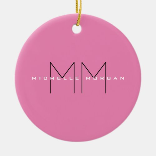 Pink Bold Monogram Modern Minimalist Name Initials Ceramic Ornament
