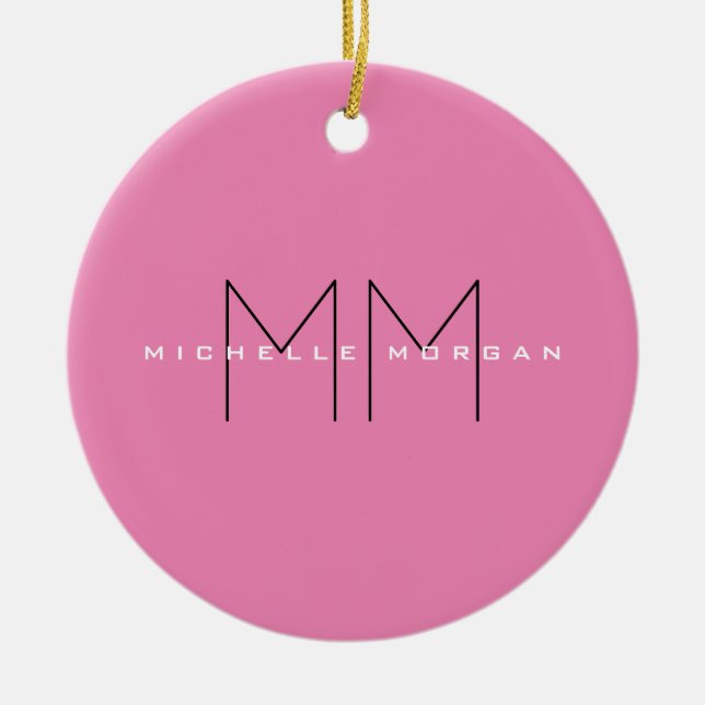 Pink Bold Monogram Modern Minimalist Name Initials Ceramic Ornament (Front)