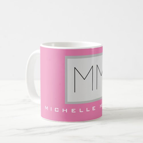 Pink Bold Monogram Modern Minimalist Name Initials Coffee Mug