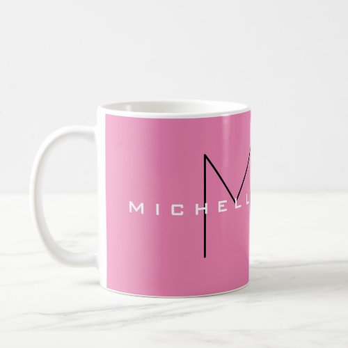 Pink Bold Monogram Modern Minimalist Name Initials Coffee Mug