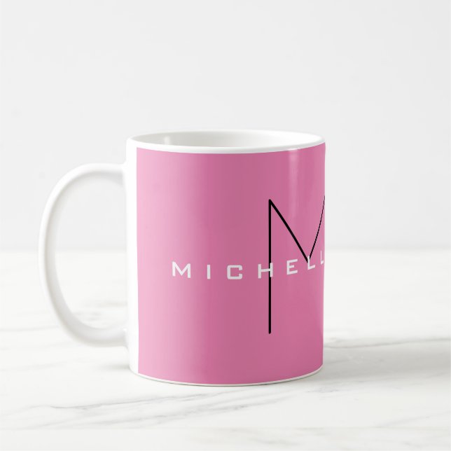 Pink Bold Monogram Modern Minimalist Name Initials Coffee Mug (Left)