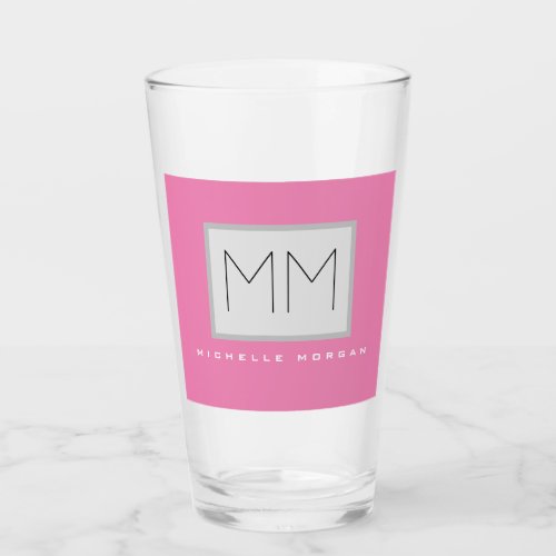 Pink Bold Monogram Modern Minimalist Name Initials Glass