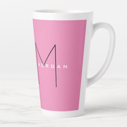 Pink Bold Monogram Modern Minimalist Name Initials Latte Mug