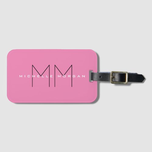 Pink Bold Monogram Modern Minimalist Name Initials Luggage Tag