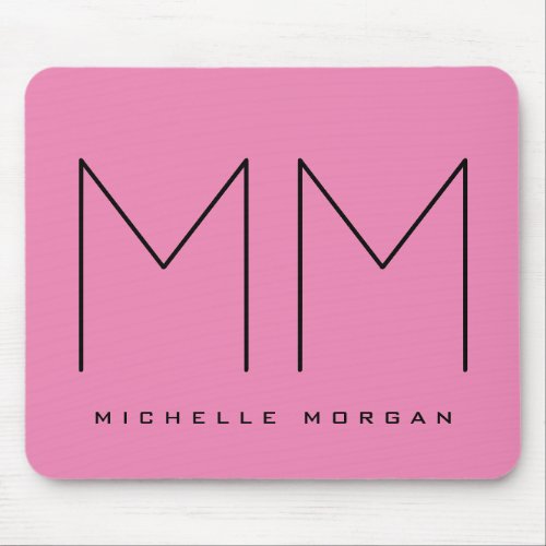 Pink Bold Monogram Modern Minimalist Name Initials Mouse Pad