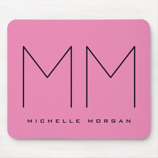 Pink Bold Monogram Modern Minimalist Name Initials Mouse Pad (Front)