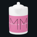Pink Bold Monogram Modern Minimalist Name Initials Teapot<br><div class="desc">Trendy Modern Customize Professional Simple Design. You Can Easily Edit Details on the Product.</div>