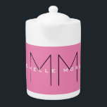 Pink Bold Monogram Modern Minimalist Name Initials Teapot<br><div class="desc">Trendy Modern Customize Professional Simple Design. You Can Easily Edit Details on the Product.</div>