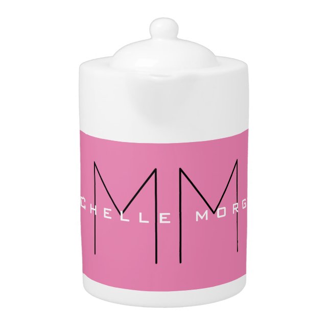 Pink Bold Monogram Modern Minimalist Name Initials Teapot (Front)