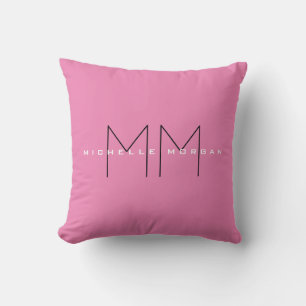 Pink Bold Monogram Modern Minimalist Name Initials Throw Pillow