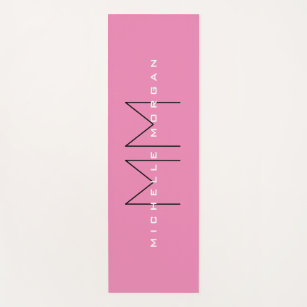 Pink Bold Monogram Modern Minimalist Name Initials Yoga Mat
