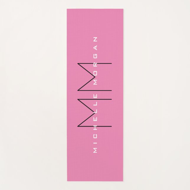 Pink Bold Monogram Modern Minimalist Name Initials Yoga Mat (Front)