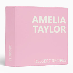 Pink Bold Name Dessert Baking Recipes Personalized 3 Ring Binder