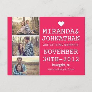 Pink Bold Photo Strip Save The Date Post Cards by AllyJCat at Zazzle
