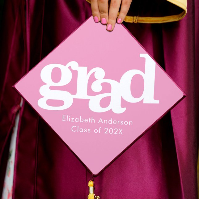 Pink bold simple graphic typography modern girly graduation cap topper (Creator Uploaded)