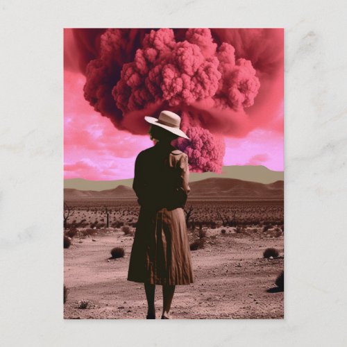 Pink bomb smoke vintage dystopia postcard