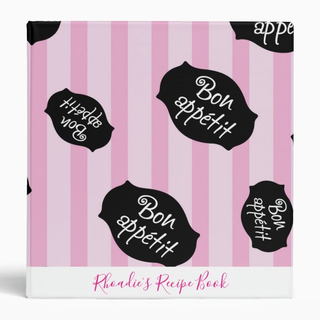 Pink Bon Appetit Recipe Book 3 Ring Binder (Front)