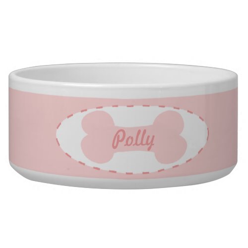 Pink Bone Fancy Back Personalized Girl Dog Bowl
