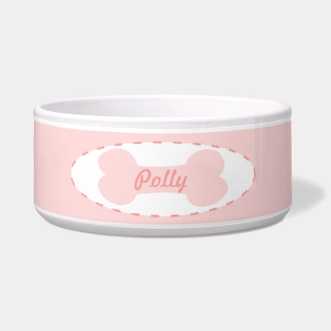 Pink Bone Fancy Back Personalized Girl Dog Bowl (Front)
