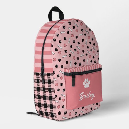 Pink Bones  Balls Paw Print Dog Name Printed Backpack