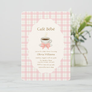 Pink Bonjour Cafe Bébé Coffee Gingham Baby shower Invitation