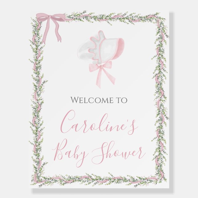 Pink Bonnet Preppy Girl Southern Baby Shower Foam Board (Front)