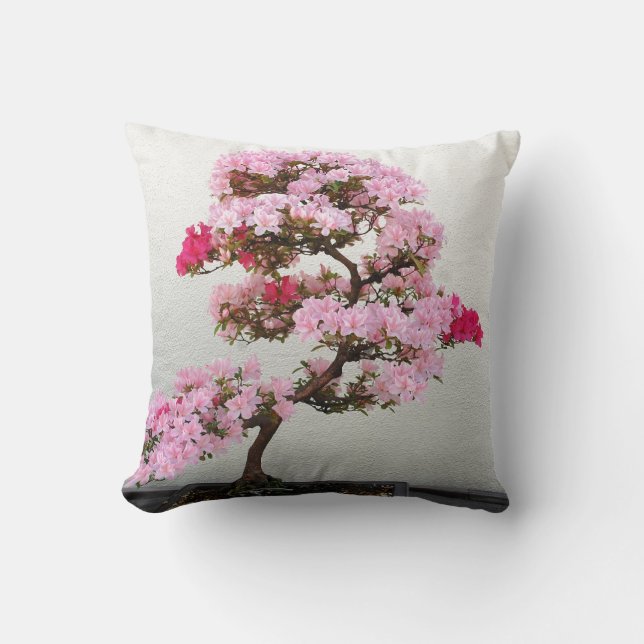 Pink Bonsai Tree Throw Pillow (Front)