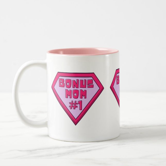 Pink Bonus Mom #1 Mother's Day Two-Tone Coffee Mug (Left)