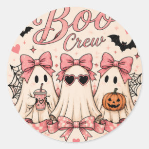 Pink Boo Crew Halloween Ghosts Cute Spooky Girls  Classic Round Sticker