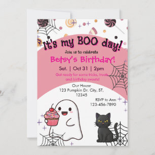Pink Boo Day Birthday Invitation