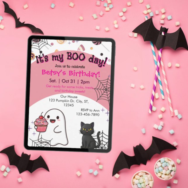 Pink Boo Day Birthday Invitation (Creator Uploaded)