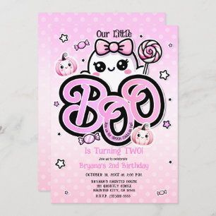 Pink BOO Little Ghost Halloween Birthday Party Invitation