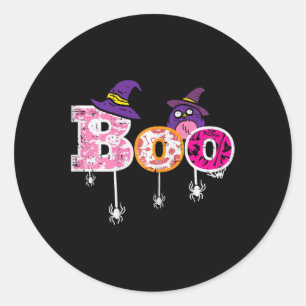 Pink Boo Spider Owl Scary Halloween Costume Women  Classic Round Sticker