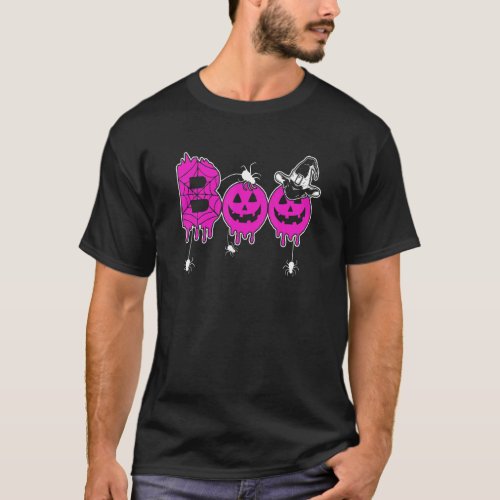 Pink Boo Spider Witch Hat Cute Scary Halloween T_Shirt