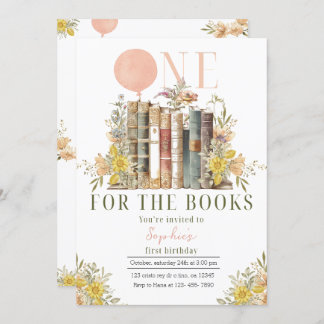 Pink Book First Birthday Invitation