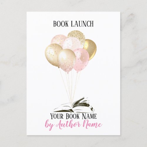 Pink Book Launch Party Invitation Postcard